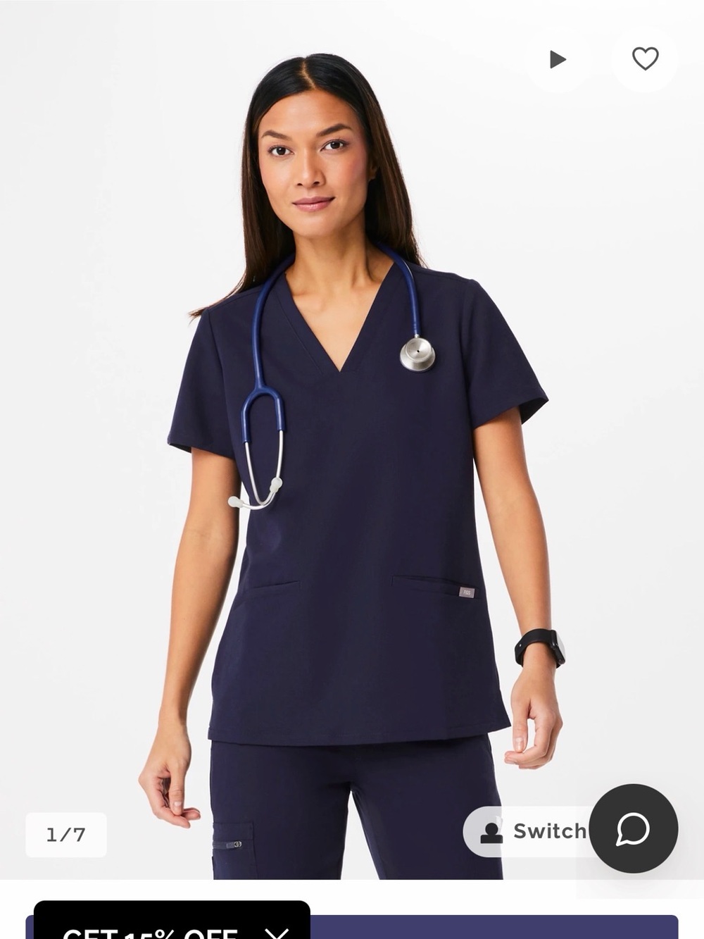 Figs Navy V-Neck Scrub Top